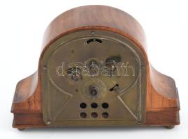 Art deco asztali óra fa tokkal, kopásokkal, nem működik, h: 14,5 cm