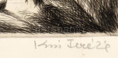 Kiss Terézia (1928-2016): Falusi udvar. Rézkarc, papír, jelzett. Üvegezett fakeretben. 19,5x29,5 cm