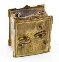 Hussnik János Kolozsvár asztali óra, réz házzal, sérülésekkel, nem működik, m: 9 cm