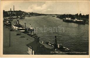 Szczecin, Stettin; am Dampfschiffsbollwerk / port, steamships