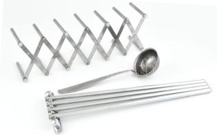 Krómozott edényszárító, törölközőtartó, merőkanál, jó állapotban