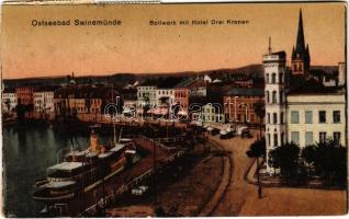 1923 Swinoujscie, Swinemünde; Ostseebad, Bollwerk mit Hotel Drei Kronen / port, steamship, hotel (EB)