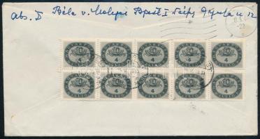 1946 (15. díjszabás) Levél Milliós 4 millió P 10-es tömbbel bérmentesítve, Ausztriába küldve (eltömődött 4-esek!)