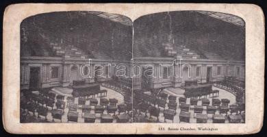 cca 1900 USA, Washington, State Capitol, szenátus belső terme, sztereónyomat, kopásnyomokkal, 9×17,5 cm