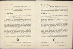 A Magyar Gyógyszert Rt. Budapest 6 db kétoldalas reklámlapja a Thymophysin tágulási fájáskeltő ampul...