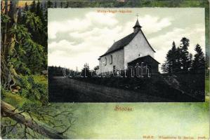 Stószfürdő, Stoósz-fürdő, Kúpele Stós; Mária-hegyi kápolna. Wlaszlovits G. kiadása. Szecessziós keret erdővel / chapel. Art Nouveau frame with forest