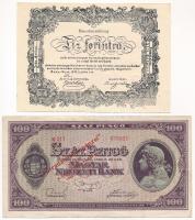 1849. 10Ft "Kincstári utalvány" 1964-es utánnyomata "Forradalmi Pénzek és emlékeik kiállítása Pécs 1964. XI. 7-15. Zsolnay Gyűjtőklub" piros felülbélyegzéssel a hátoldalán + 1945. 100P "Forradalmaink Pénzei Kiállítás a Szigetvári Várban 1964. IV. 4-V. 4." felülbélyegzéssel T:AU,F