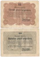 1849. 15kr + 30kr "Kossuth bankó" T:F,VG Adamo G102, G103
