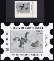 "A MAGYAR VADVILÁGÉRT" 2002-ben kiadott "kacsa-bélyeg" sorsjegy sorszámozott (M 024510) jobb alsó ívszéli sarok példánya a hozzátartozó tájékoztatóval