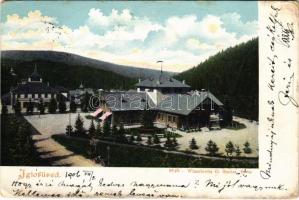 1906 Iglófüred, Bad Zipser Neudorf, Spisská Nová Ves Kupele, Novovesské Kúpele; Vendéglő és Nagy fürdőház. Wlaszlovits Gusztáv kiadása / restaurant, spa, bath (szakadás / tear)