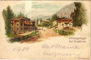 1900 Tátrafüred, Ótátrafüred, Altschmecks, Stary Smokovec (Tátra, Magas-Tátra, Vysoké Tatry); Adolf Maurer üzlete / shop. Ritter & Kloeden litho (felületi sérülés / surface damage)