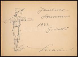 1933 Gödöllő, Jamboree Souvenir, Márton Lajos sokszorosított grafikáit tartalmazó 40 lapos füzet, of...