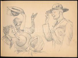 1933 Gödöllő, Jamboree Souvenir, Márton Lajos sokszorosított grafikáit tartalmazó 40 lapos füzet, of...