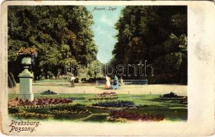 Pozsony, Pressburg, Bratislava; Liget. Heliocolorkarte von Ottmar Zieher / Aupark / park (b)