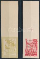 1957 Légrády Sándor: Szakszervezeti világkongresszus propaganda bélyeg 2 különböző színű fogazatlan fázisnyomat óriási ívszéllel