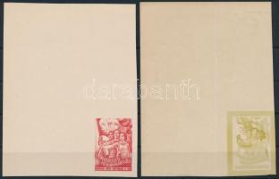 1957 Légrády Sándor: Szakszervezeti világkongresszus propaganda bélyeg 2 különböző színű fogazatlan fázisnyomat óriási ívsarokkal