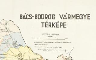 Bács-Bodrog vármegye térképe. Dékonszky György, Újvidék, 1942. Vászonra kasírozva, jó állapotban 68x...