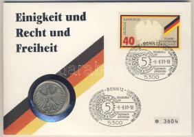 NSZK 1951. 5M érmés borítékon alkalmi bélyegzős bélyeggel, hátoldali ismertetővel T:3