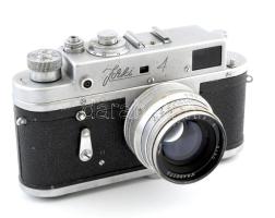 Zorkij-4 retro szovjet fényképezőgép, Jupiter 8 2/50 objektívvel, eredeti bőr tokjában, nincs kiprób...