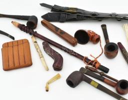 Dohányzással, pipázással kapcsolatos gyűjtemény érdekes tételekkel, cca 25 darabos, közte jelzett an...