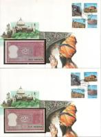 India DN 2R felbélyegzett borítékban, bélyegzéssel (5x) T:UNC
India ND 2 Rupees in envelope with st...