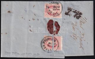 3 x 5kr on registered cover, (2 stamps on the backside are cross cutted) "TISZA-FÖLDVÁR" 3...