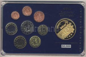 Belgium 2001-2007. 1c-2€ 8klf db + Európa 2003. "Belgium" aranyozott emlékérem kereskedői szettben T:1,PP Limitált példányszám!