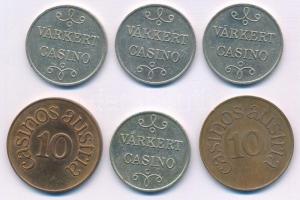 Vegyes: DN "Várkert Casino" fém kaszinó zseton (4x) + Ausztria DN Cu kaszinó zseton (2x) T...