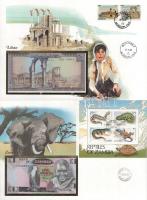 Vegyes 7db-os bankjegyes boríték tétel, mind különféle, közte: Srí Lanka, Maldív-szigetek, Libanon, ...