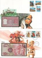 Vegyes 7db-os bankjegyes boríték tétel, mind különféle, közte: Srí Lanka, Maldív-szigetek, Libanon, ...