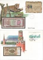 Vegyes 7db-os bankjegyes boríték tétel, mind különféle, közte: Szovjetunió, Sierra Leone, Maldív-szigetek, Kambodzsa, Hongkong, Ghána, Dél-Korea T:UNC
