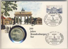 Németország 1991. 10M Ag "Brandenburgi Kapu" érmés borítékon alkalmi bélyegzős bélyeggel, hátoldali ismertetővel T:BU