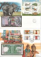 Vegyes 7db-os bankjegyes boríték tétel, mind különféle, közte: Zambia, Hongkong, Ghána, Dél-Korea, Uganda, Sierra Leone, Libanon T:UNC