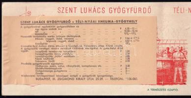 cca 1930-1940 Budapest, Szt. Lukács Gyógyfürdő és Gyógyszálló ismertető prospektusa, árjegyzékkel