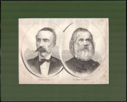 cca 1860 Laborfalvi Berde Áron (1819-1892) jogász, közgazdász, egyetemi tanár, a Magyar Tudományos Akadémia tagja és Brassai Sámuel (1797-1897) nyelvész, filozófus, természettudós, az uutolsó erdélyi polihisztor portréja. fametszet. Paszpartuban 24x16 cm Foltos