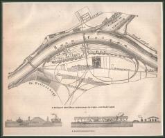 cca 1880 A budapest közti Duna szabályozás terajza a soroksári ággal. fametszet. Paszpartuban 24x21 ...