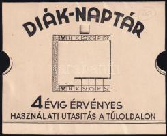 Diák-naptár 4 évre, 1944-1947, hiányos, 11x8 cm