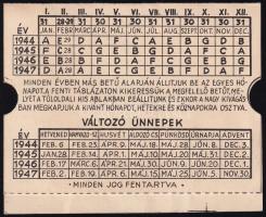 Diák-naptár 4 évre, 1944-1947, hiányos, 11x8 cm