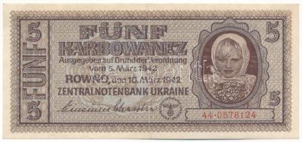 Ukrajna / Német megszállás 1942. 5K T:XF Ukraine / German occupation 1942. 5 Karbowanez C:XF Krause P#51