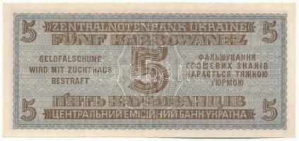 Ukrajna / Német megszállás 1942. 5K T:XF
Ukraine / German occupation 1942. 5 Karbowanez C:XF Krause...