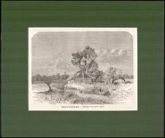 cca 1860 Tiszai révészkunyhó Fametszet. Paszpartuban 19x14 cm