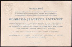 1940 Meghívó a Magyar Athletikai Club margitszigeti klubházában rendezendő álarcos jelmezes estélyre, dombornyomott címerrel, 16,5x10,5 cm