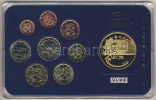 Finnország 2000-2005. 1c-2€ 8klf db + Európa 2003. "Finnország" aranyozott emlékérem kereskedői szettben T:1,PP Limitált példányszám!