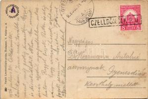 1926 Celldömölk, Szentháromság tér és szobor, Schicht szappan reklám üzlet felett. Vasúti levelezőla...