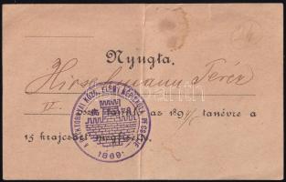 1894 Nyugta iskolai tanévre befizetett 15 krajcárról, a csáktornyai közs. elemi iskola népiskola pecsétjével, 10,5x6,5 cm