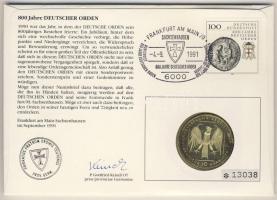 Németország 1990. 10M Ag "800 éves a Német Rend" érmés borítékon, egy elsőnapi és egy alka...