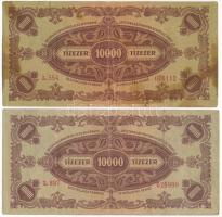 1945. 10.000P (2x) mindkettő hibás nyomatú "MNB" bélyeggel, egyiken a bélyeg erősen jobbra...