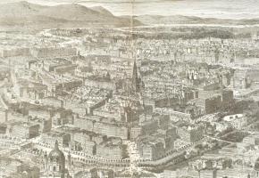 cca 1860 Bécs látképe. Nagy méretű fametszet. Paszpartuban / Woodplate view of Vienna. Large in pasp...