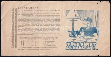 1939 Budapest Székesfőváros Elektromos Művei számla, "Légoltalmi Liga Országos Női Bizottsága -...