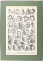 cca 1860 Népjellegek a bánsági vidékekről. Nagy méretű fametszet. Paszpartuban / Types of people from the Banat Large woodplate in paspatru 24x37 cm